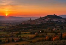 Panorama dell'Umbria al tramonto, guida cosa vedere in un weekend