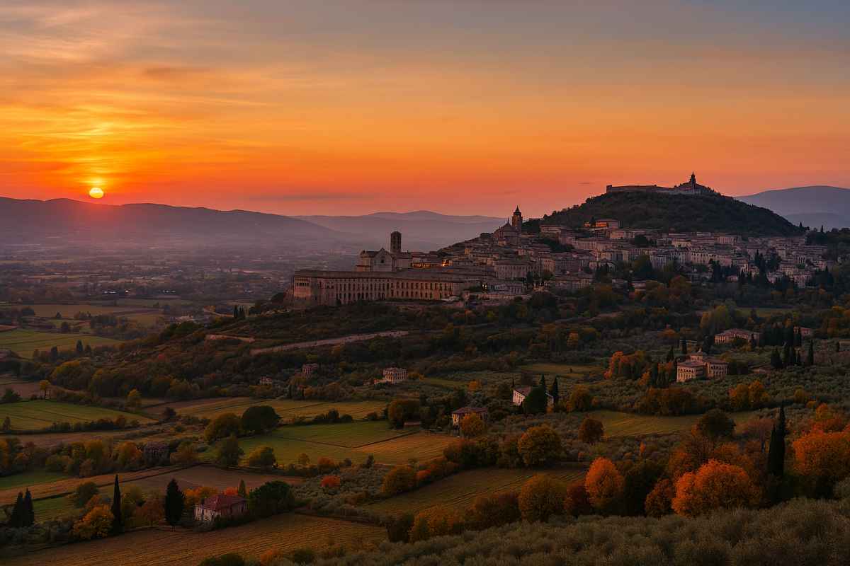 Panorama dell'Umbria al tramonto, guida cosa vedere in un weekend